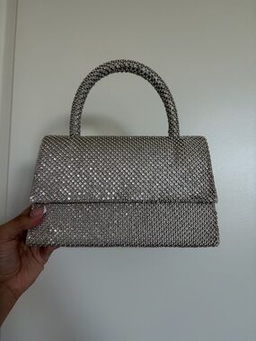 Jessica McClintock Silver Crystal Top-Handle Mini Bag